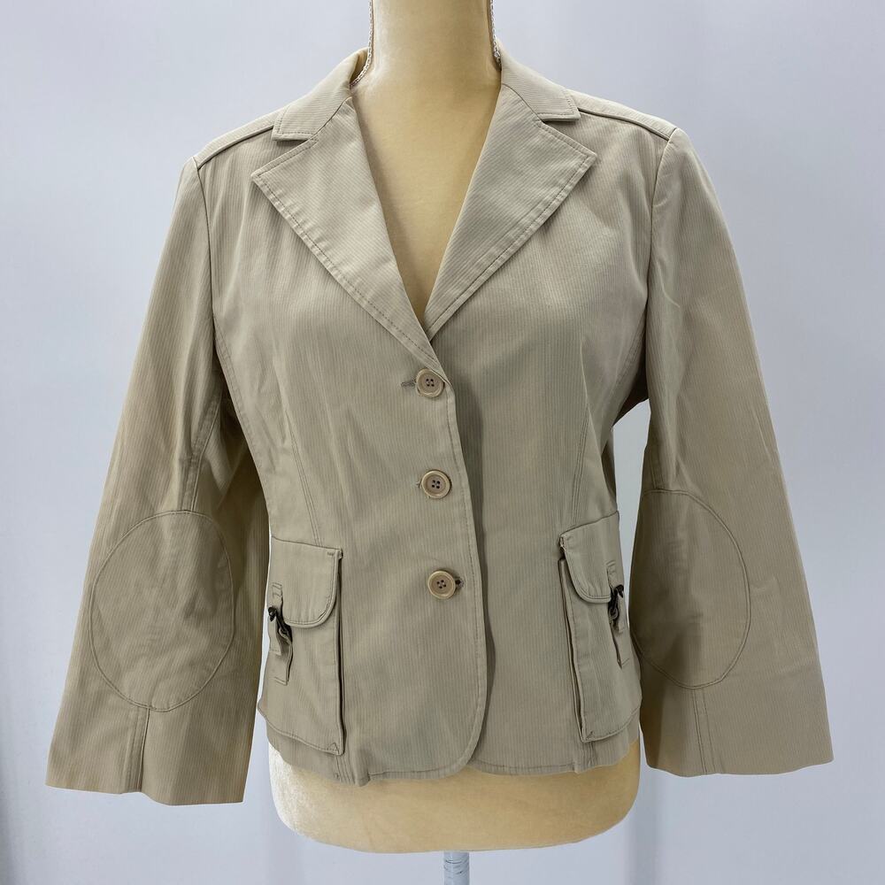 BCBGMAXAZRIA Tan 3/4 Wide Sleeve Safari Blazer Womens Size M Lightweight Jacket